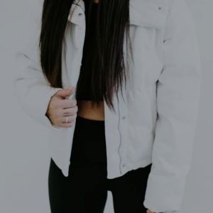 faux leather puffer jacket size XL color: Bone